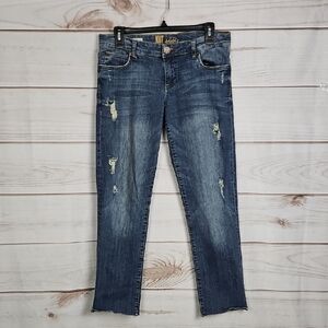 Kut From The Kloth Distressed Katy Boyfriend Cropped Jeans Raw Hem - Size 6